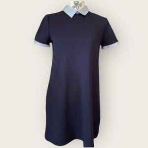 Zara collared navy mini dress size small white striped collar